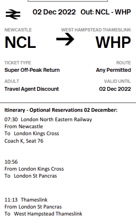 rail travel myth example - ticket shown with optional seat reservations