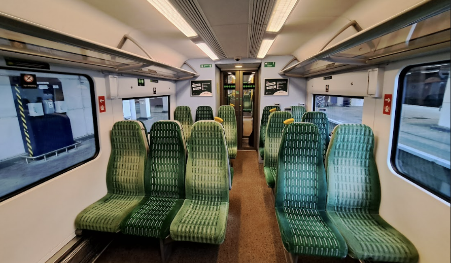 interior of class 350 train showing 3+2 seating - not the best train from london to birmingham!