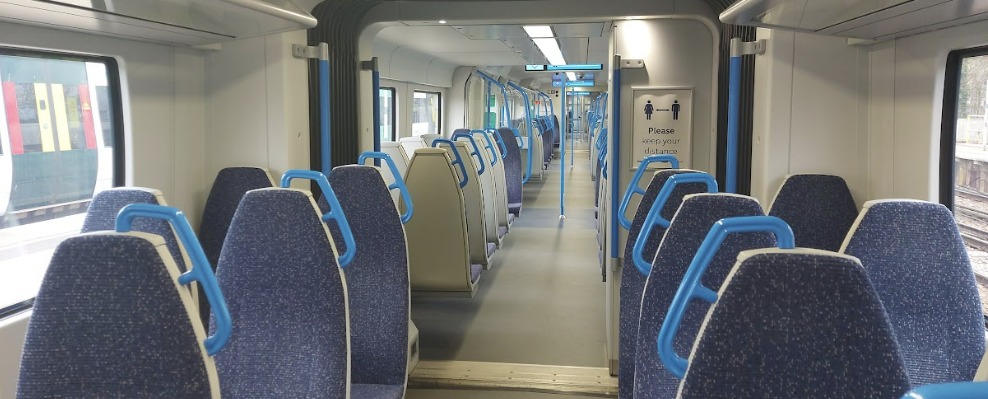 interior of a thameslink train to luton airport in standard class