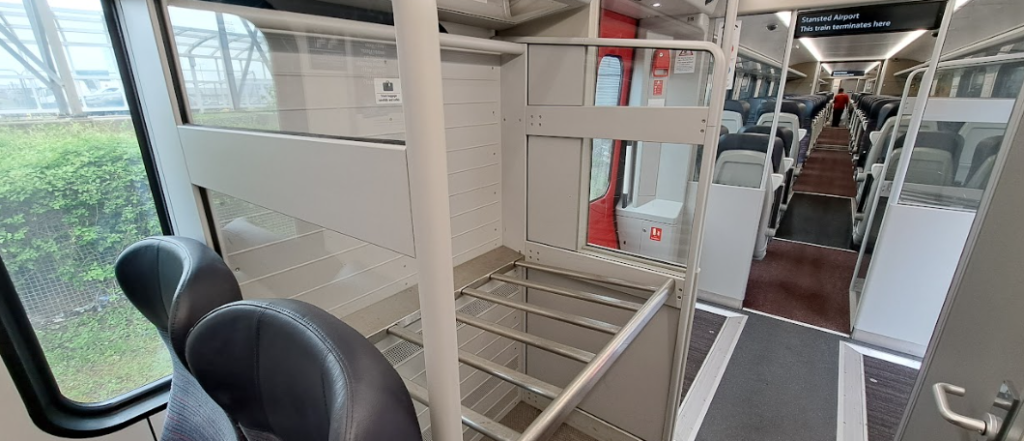 luggage racks on a stansted express train