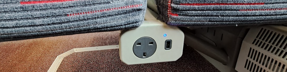Power socket and USB port under seats on a Class 745 train
