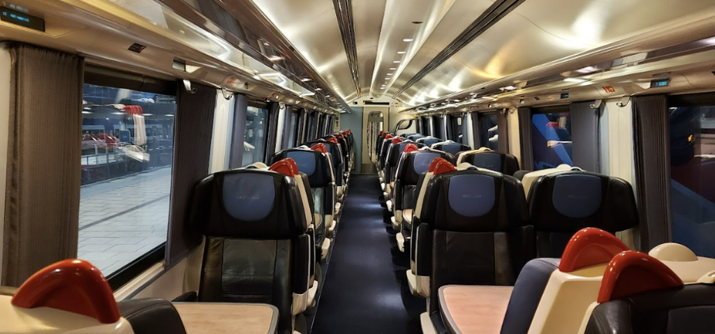 interior of a sheffield to london train operated by emr