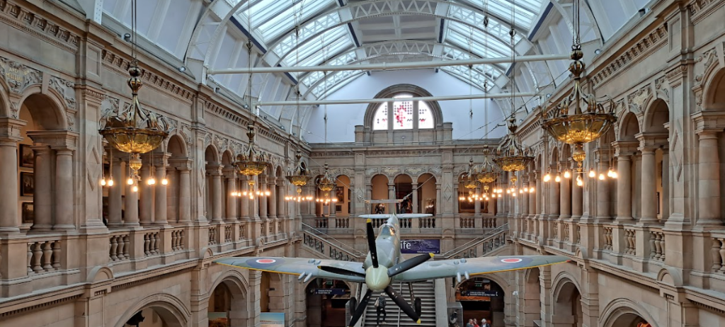 interior of kelvingrove art gallery and museum, showing a spitfire plane