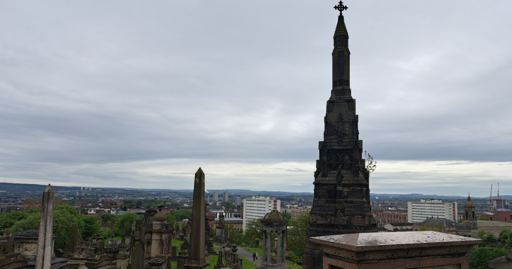 view of the glasgow skyline from the necropolis
