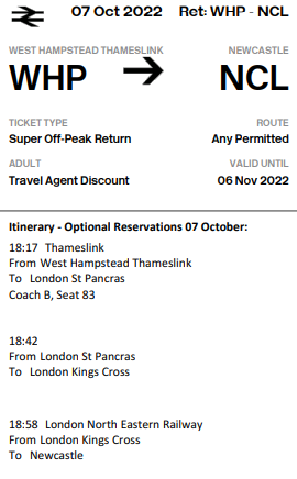 example of a flexible train ticket showing optional reservations