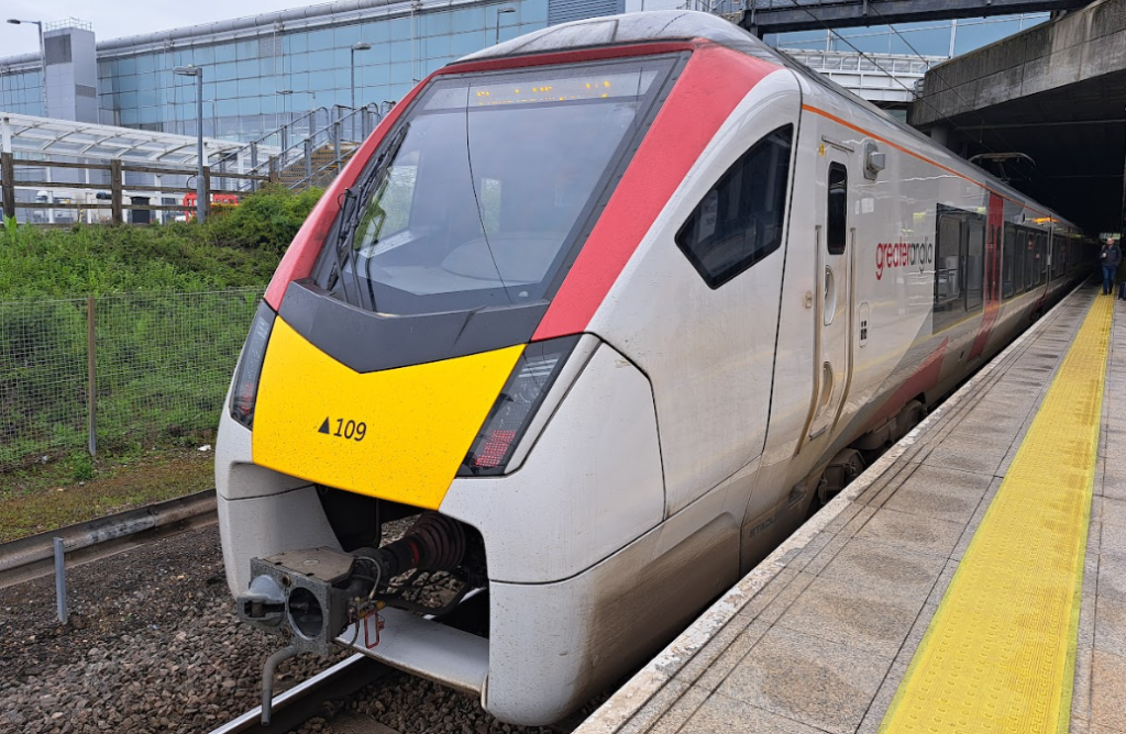 class 745 stansted express train at stansted airport
