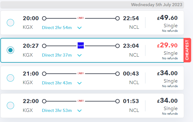 trains from london to newcastle on railsmartr