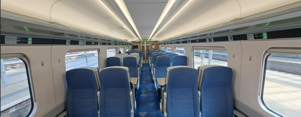 interior of a tpe train from leeds to manchester 