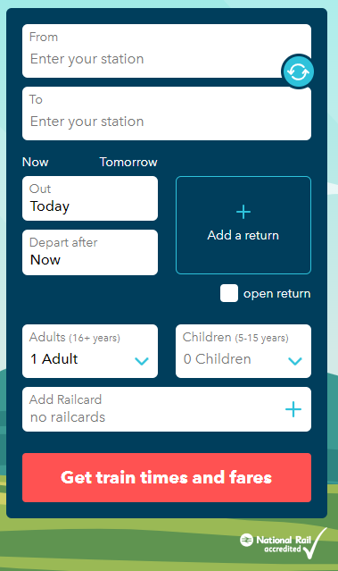 railsmartr journey planner with no information entered. 