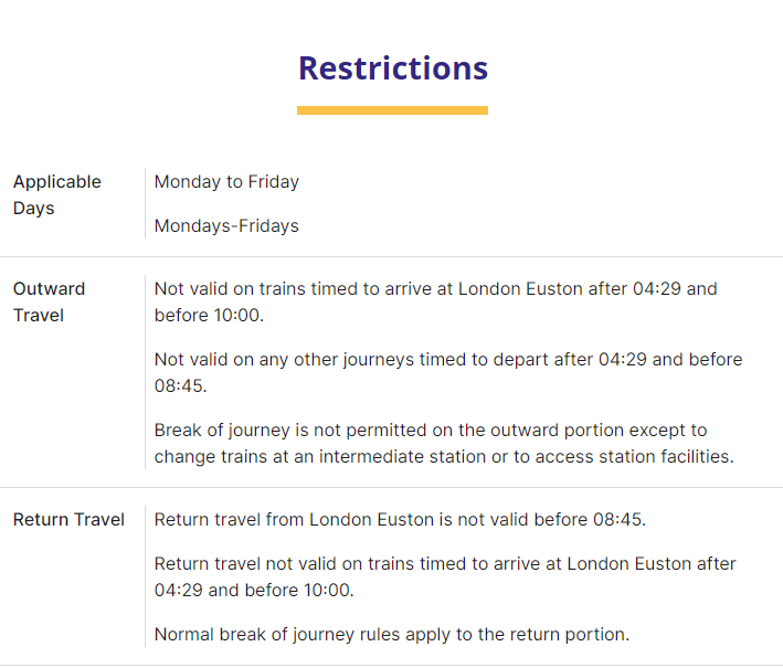 national rail website showing the conditions of restriction code sk