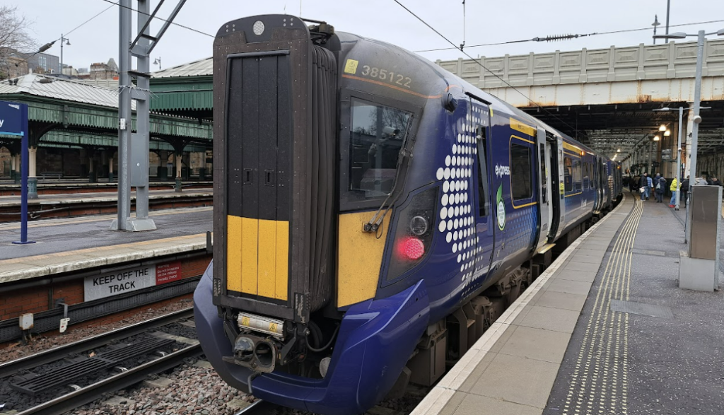 class 385 train with first class