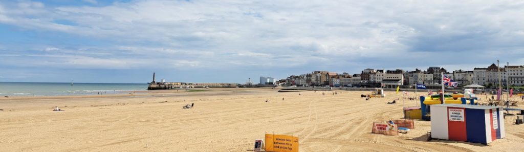 margate beach, kent, which can be visited by train