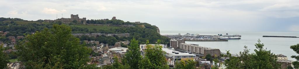 view of dover castle and seafront from western heights
