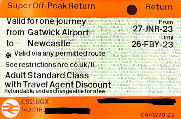 train ticket for travel across london to gatwick airport