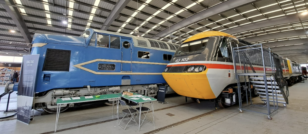 prototype deltic train and HST at locomotion museum, which can be visited on day trips from newcastle