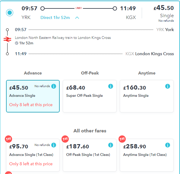 lner ticket prices between york and london on railsmartr
