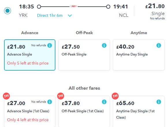 cheap first class train tickets on lner between york and newcastle on railsmartr