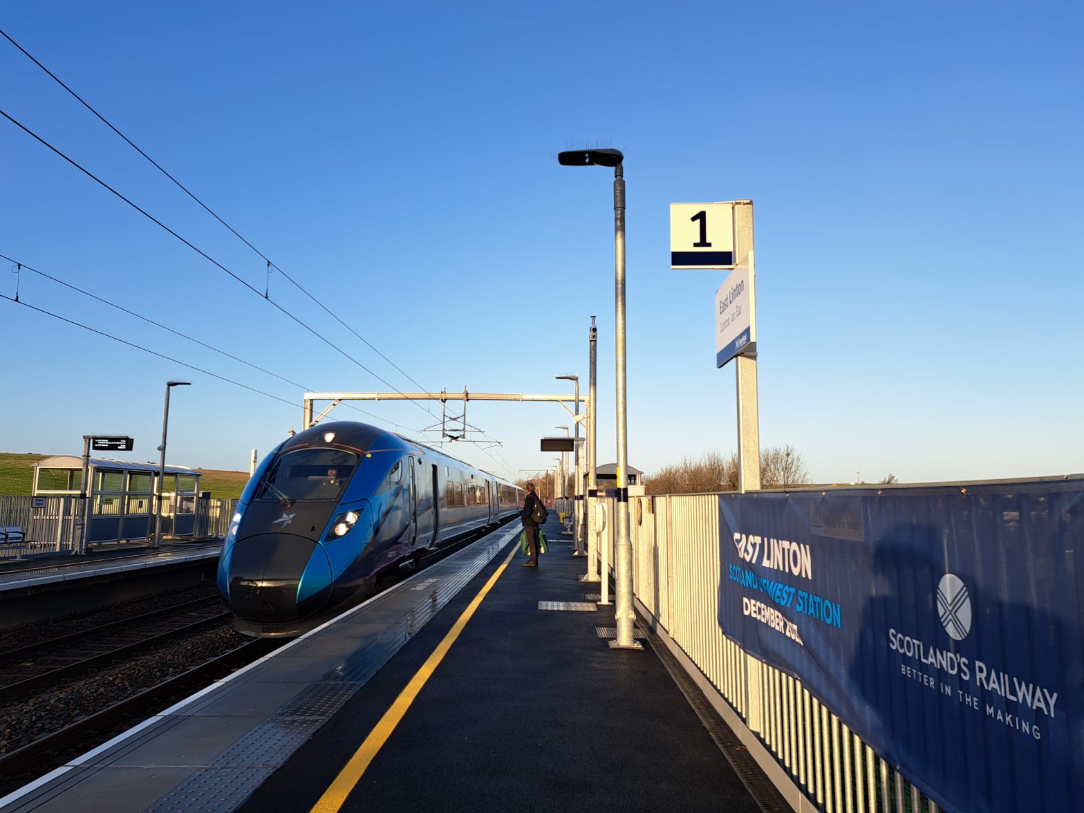TPE train arrives at East Linton station