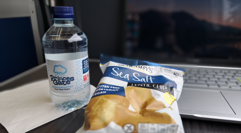 crisps and water