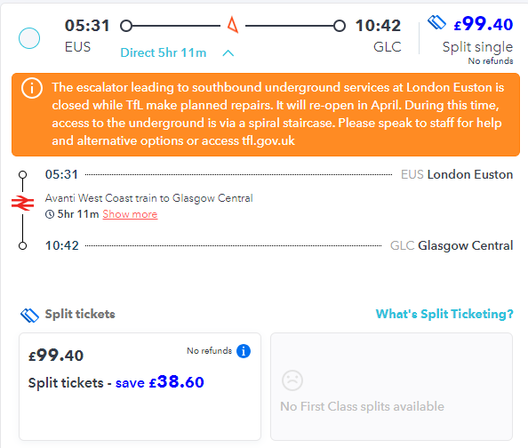 split ticket saving on london to glasgow train journey on railsmartr site