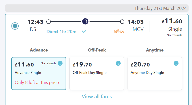 Example of buying train tickets on the day with Railsmartr