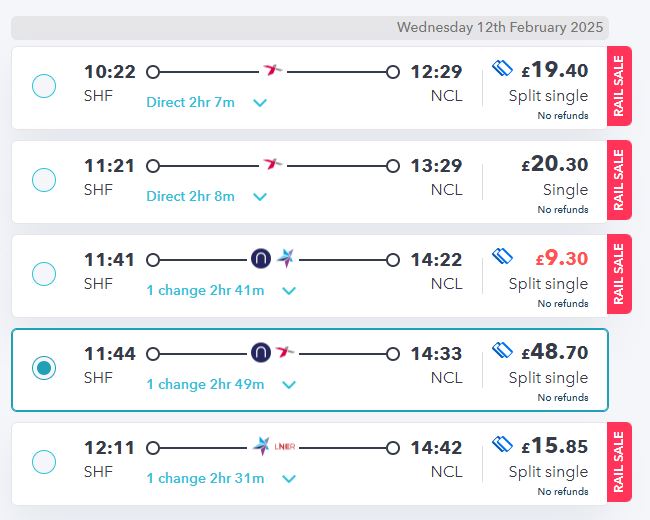 sheffield to newcastle trains on railsmartr as part of great british rail sale